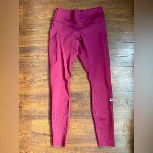 Nike Dri-FIT Women’s High Rise Leggings with Pockets Burgundy Size Medium